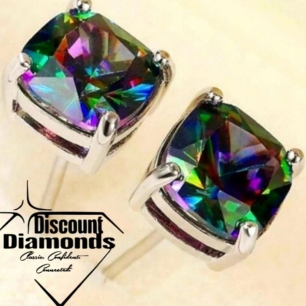 Rainbow Mystic Topaz Stud Earrings on 925 Sterling Silver